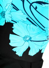 Cyan swimwear,Floral swimwear,Plants swimwear,ROTITA Tie Cyan Floral Print One Piece Swimdress