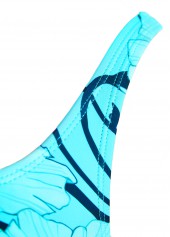 Cyan swimwear,Floral swimwear,Plants swimwear,ROTITA Tie Cyan Floral Print One Piece Swimdress