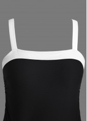 Black swimwear,Contrast Color swimwear,ROTITA Contrast Binding Black Patchwork Tankini Set