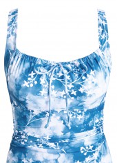 Dusty Blue swimwear,Floral swimwear,Plants swimwear,ROTITA Bowknot Dusty Blue Floral Print One Piece Swimwear