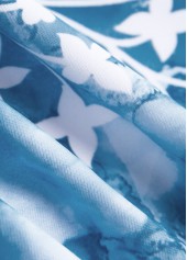 Dusty Blue swimwear,Floral swimwear,Plants swimwear,ROTITA Bowknot Dusty Blue Floral Print One Piece Swimwear