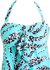 Cyan swimwear,Animal Print swimwear,ROTITA Ruffle Cyan Animal Print Tankini Set