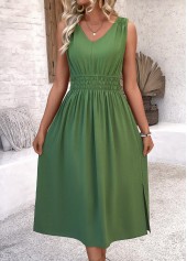 Avocado Green dresses,Plain Color dresses,Everyday dresses,Casual dresses,ROTITA Smocked Avocado Green V Neck Sleeveless Dress