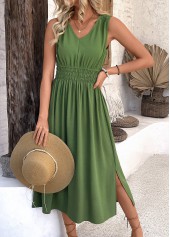 Avocado Green dresses,Plain Color dresses,Everyday dresses,Casual dresses,ROTITA Smocked Avocado Green V Neck Sleeveless Dress