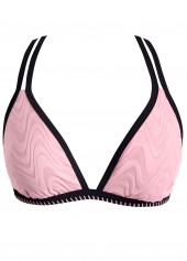 Light Pink swimwear,Contrast Color swimwear,ROTITA Contrast Binding Light Pink Jacquard Bikini Set