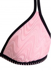 Light Pink swimwear,Contrast Color swimwear,ROTITA Contrast Binding Light Pink Jacquard Bikini Set