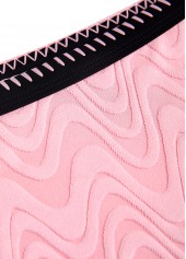 Light Pink swimwear,Contrast Color swimwear,ROTITA Contrast Binding Light Pink Jacquard Bikini Set