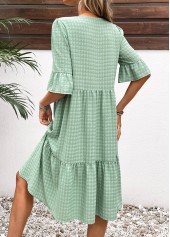 Light Green dresses,Plain Color dresses,Everyday dresses,Casual dresses,ROTITA Button Light Green A Line Split Neck Dress