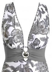 Light Grey swimwear,Tribal swimwear,ROTITA Patchwork Light Grey Tribal Print One Piece Swimwear