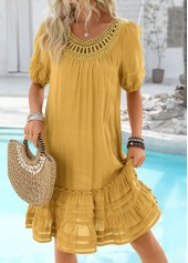 Ginger dresses,Plain Color dresses,Vacation dresses,Vacation dresses,ROTITA Embroidery Ginger A Line Round Neck Half Sleeve Dress