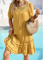 A-Linien-Kleid mit Rundhalsausschnitt und halblangen Ärmeln und Rotita-Stickerei