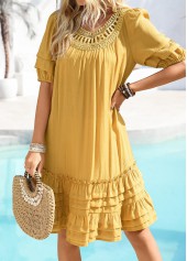 Ginger dresses,Plain Color dresses,Vacation dresses,Vacation dresses,ROTITA Embroidery Ginger A Line Round Neck Half Sleeve Dress