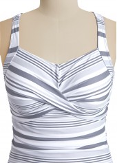 Grey swimwear,Striped swimwear,Geometric swimwear,ROTITA Criss Cross Grey Striped Tankini Set