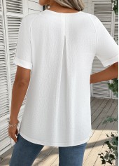 Bleaching White tops,Plain Color tops,ROTITA Button Bleaching White Round Neck Short Sleeve Blouse