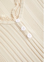 Beige plus size,Striped plus size,Geometric plus size,ROTITA Plus Size Embroidery Beige Striped V Neck T Shirt