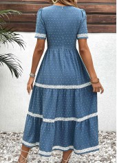 Dusty Blue dresses,Plain Color dresses,Everyday dresses,Casual dresses,ROTITA Embroidery Dusty Blue V Neck Short Sleeve Dress