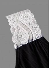 Black swimwear,Plain Color swimwear,ROTITA Lace Black Patchwork Bikini Set With Matching Cover Up