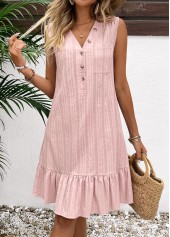 Light Pink dresses,Plain Color dresses,Everyday dresses,Casual dresses,ROTITA Button Light Pink A Line Turn Down Collar Dress