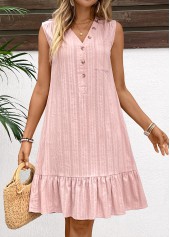 Light Pink dresses,Plain Color dresses,Everyday dresses,Casual dresses,ROTITA Button Light Pink A Line Turn Down Collar Dress