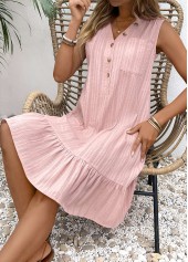 Light Pink dresses,Plain Color dresses,Everyday dresses,Casual dresses,ROTITA Button Light Pink A Line Turn Down Collar Dress