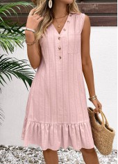 ROTITA Button Light Pink A Line Turn Down Collar Dress