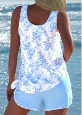 Blue swimwear,Floral swimwear,Plants swimwear,ROTITA Tie Blue Floral Print Tankini Set