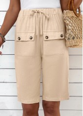 Light Camel bottoms,Plain Color bottoms,Lace Up Light Camel Elastic Waist High Waisted Shorts