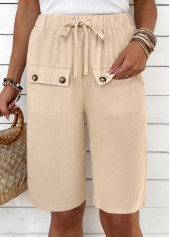 Light Camel bottoms,Plain Color bottoms,Lace Up Light Camel Elastic Waist High Waisted Shorts