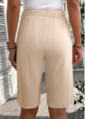 Light Camel bottoms,Plain Color bottoms,Lace Up Light Camel Elastic Waist High Waisted Shorts