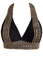 Black swimwear,Plain Color swimwear,ROTITA Jacquard Black Patchwork Tie Bikini Set