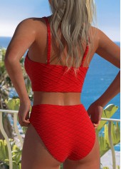 Red swimwear,Plain Color swimwear,ROTITA Jacquard Design Red Scoop Neck Bikini Set