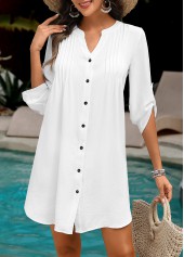 White swimwear,Plain Color swimwear,White Color Button Design Cover Up