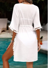 White swimwear,Plain Color swimwear,ROTITA Embroidery White Half Sleeve Cover Up