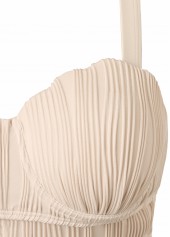 Beige swimwear,Plain Color swimwear,ROTITA Tie Beige High Waisted Bikini Set