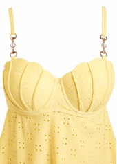 Yellow swimwear,Plain Color swimwear,ROTITA Jacquard Detail Bandeau Yellow Tankini Set