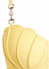 Yellow swimwear,Plain Color swimwear,ROTITA Jacquard Detail Bandeau Yellow Tankini Set