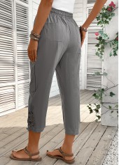 Light Grey bottoms,Plain Color bottoms,Drawstring Light Grey Straight Leg Elastic Waist Pants