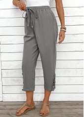 Light Grey bottoms,Plain Color bottoms,Drawstring Light Grey Straight Leg Elastic Waist Pants