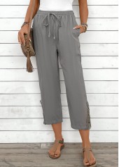 Light Grey bottoms,Plain Color bottoms,Drawstring Light Grey Straight Leg Elastic Waist Pants