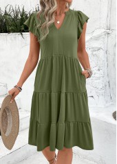 Olive Green dresses,Plain Color dresses,Everyday dresses,Casual dresses,ROTITA Split Olive Green Short Sleeve Dress