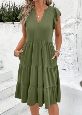 Olive Green dresses,Plain Color dresses,Everyday dresses,Casual dresses,ROTITA Split Olive Green Short Sleeve Dress