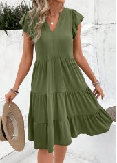 Olive Green dresses,Plain Color dresses,Everyday dresses,Casual dresses,ROTITA Split Olive Green Short Sleeve Dress