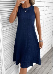 Navy dresses,Plain Color dresses,Everyday dresses,Casual dresses,ROTITA Navy A Line Round Neck Sleeveless Dress