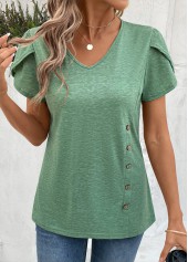 Sage Green tops,Plain Color tops,ROTITA Sage Green V Neck Short Sleeve T Shirt