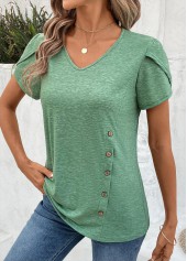 Sage Green tops,Plain Color tops,ROTITA Sage Green V Neck Short Sleeve T Shirt