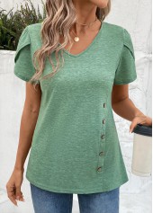 Sage Green tops,Plain Color tops,ROTITA Sage Green V Neck Short Sleeve T Shirt