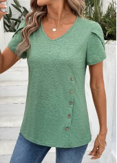 Sage Green tops,Plain Color tops,ROTITA Sage Green V Neck Short Sleeve T Shirt