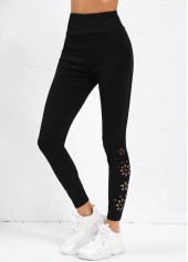 Black bottoms,Plain Color bottoms,Black High Waisted Elastic Waist Ankle Length Leggings