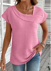 Rotita Jacquard-T-Shirt mit asymmetrischem Ausschnitt und kurzen Ärmeln in Rosa