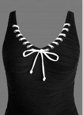 Black swimwear,Plain Color swimwear,ROTITA Jacquard Black Tie One Piece Swimdress